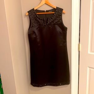 Tahari Black Cocktail Dress with Stone Embroidery (Size 12)